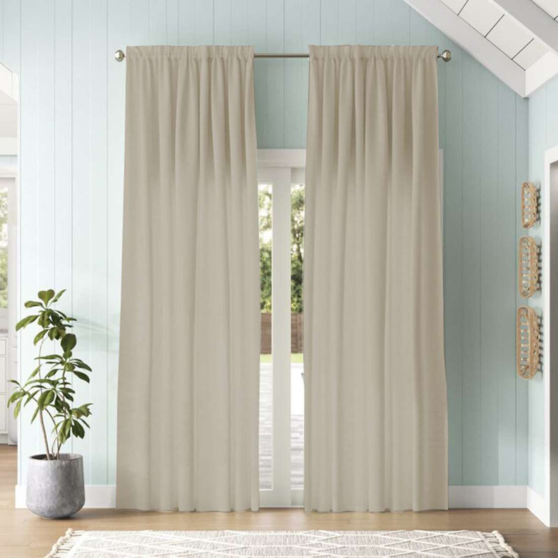 Joe Semi-Sheer Rod Pocket Polyester Curtain Panel Pair, 52" W x 108" L, Castle Wall