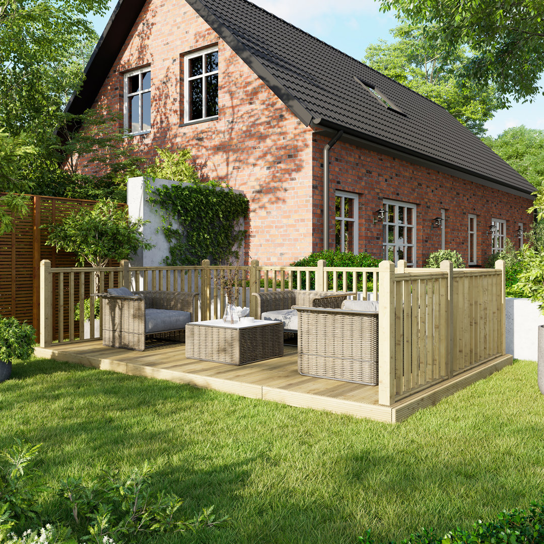Power 10x16 Timber Decking Kit - 3M x 4.8M - Brown - Handrails On Three Sides - Image 2