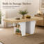 Table de salle à manger extensible Vonnie 78,7 po pour 8 à 10 personnes avec étagères de rangement double face, style rustique moderne du milieu du siècle, en bois.-1790565859
