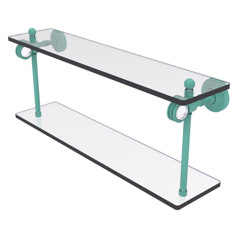 Tablette en verre à deux niveaux de la collection Pacific Grove, H 9,3 po x l 22 po x P 5,125 po, Vert écume de mer