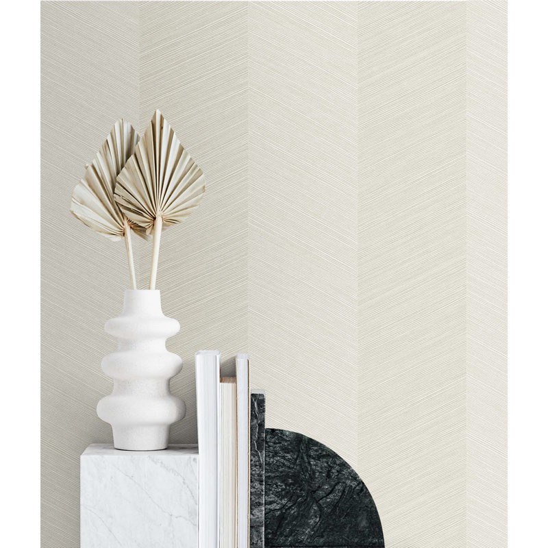 Chevron Vinyl Peel & Stick Wallpaper Roll, Soft Linen