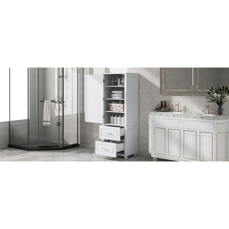 Armoire de salle de bain moderne Elowen avec poignées en acrylique et tablettes réglables, Blanc