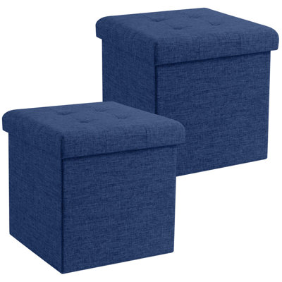 Square Upholstered 15" Inch Storage Ottoman - Set of 2