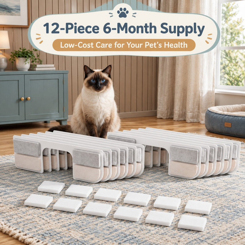 24-Piece Replacement Set for compatible cat fountains, containing 12 filters and 12 pump sponges.