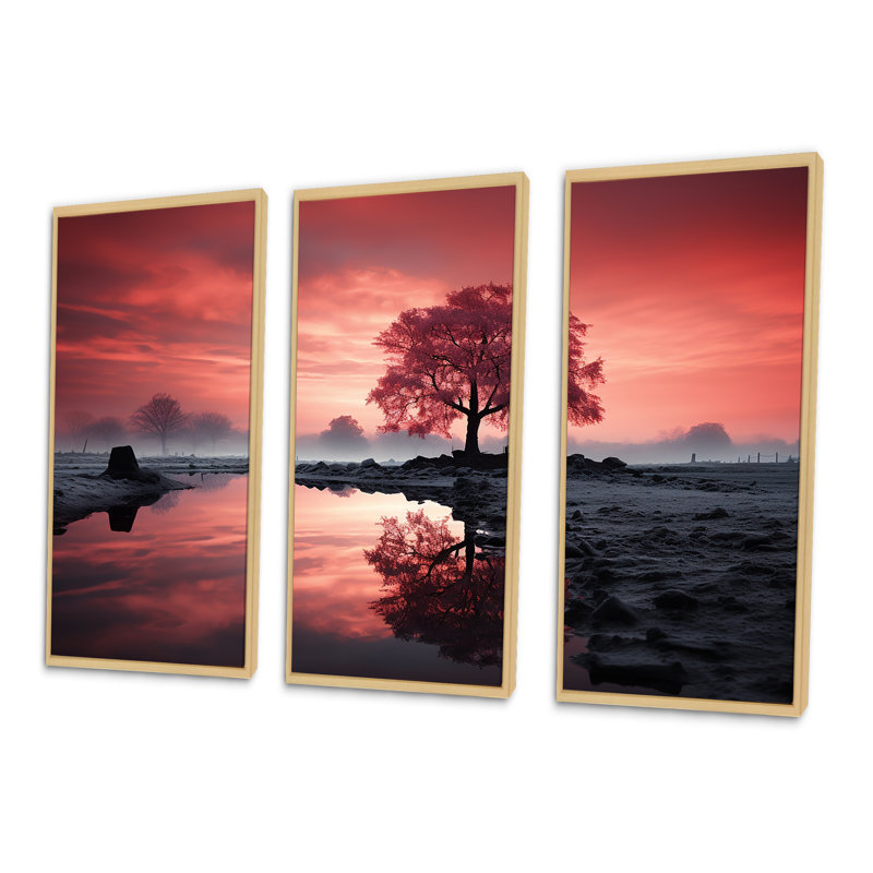 «Silent Raspberry Tree Reverie Landscape I», ensemble d'art sur toile, Cadre naturel flottant, H 32 po x l 48 po x P 1 po