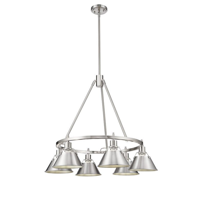 Felda 6 - Light Steel Dimmable Cone Chandelier, Pewter, Pewter