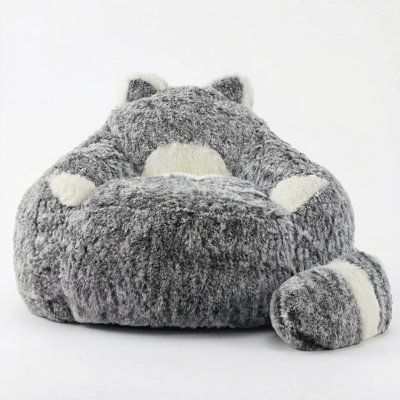 Raccoon Plush Foam Filled Bean Bag Chair With Detachable Tail For Adults, Black