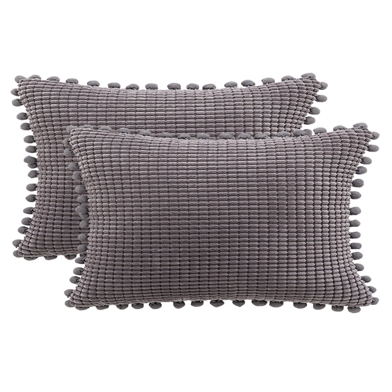 Housse de coussin rectangulaire en mélange de coton , Housse de coussin seulement - sans coussin, gris