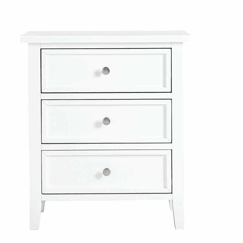 Luca 3-drawer Nightstand - White, White