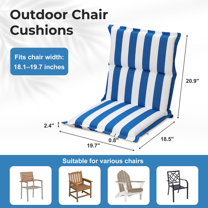  Ensemble de 2 coussins de chaise d'extérieur à bride, 39 x 20 x 2,4 po, Bleu