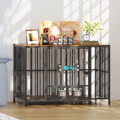 Mobilier pour grande cage pour chien pliable, cage pour chien sans assemblage avec bols réglables et étiquette pour petits, moyens et grands chiens