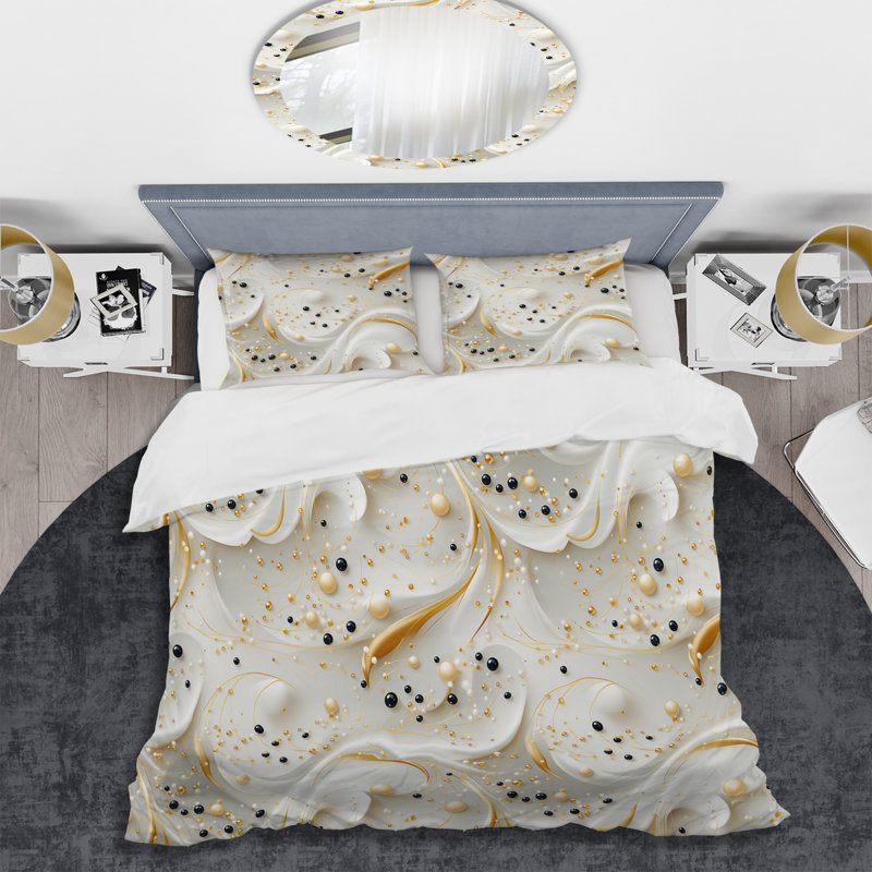 Ensemble de housse de couette glamour or et perle de marbre blanc Opulence III