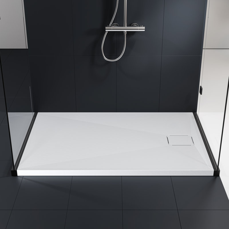 HOROW Shower Tray 120x80 cm, White Acrylic Stone Effect Base – Large Anti-Slip Rectangular Slimline Tray