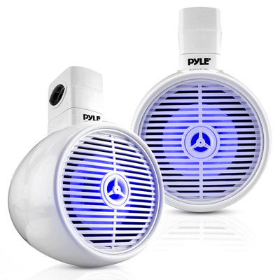 Pyle Bluetooth Waterproof Marine Off-Road Speakers - 8” 300W 2-Way Wakeboard Tower Sound System With LED Lights, Full Range Mountable Outdoor Stereo For Car, ATV, UTV, Jeep, Boat, Set Of 2 (White)