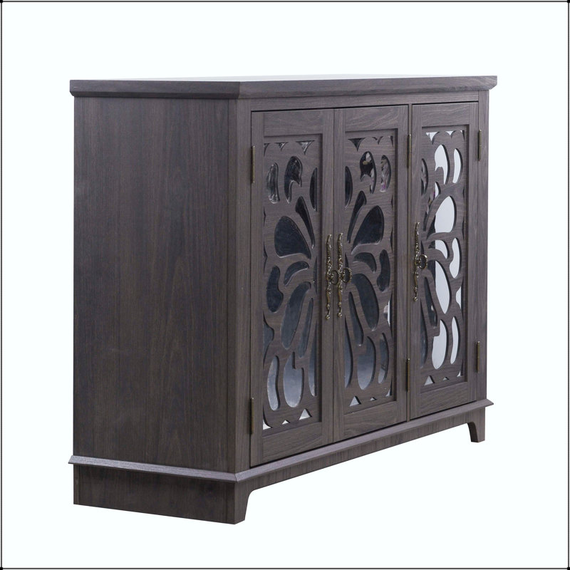 Buffet 3 portes avec portes en miroir et tablettes réglables, Dark Brown