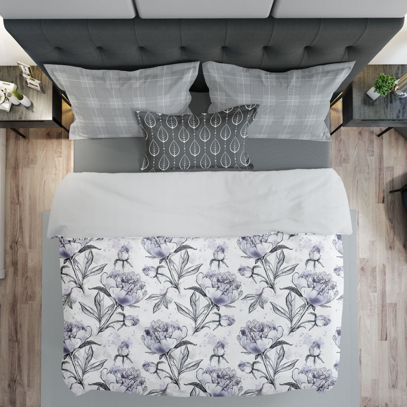 Ensemble de housse de couette Kellogg, Housse de couette simple + 1 taie décorative + 1, Lilas