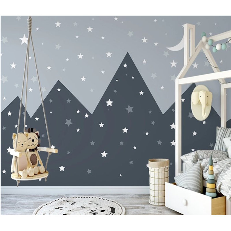 Papier peint amovible Triangle Mountains Midnight Sky And Stars Crescent Moon, L 35,04 po x l 55 po