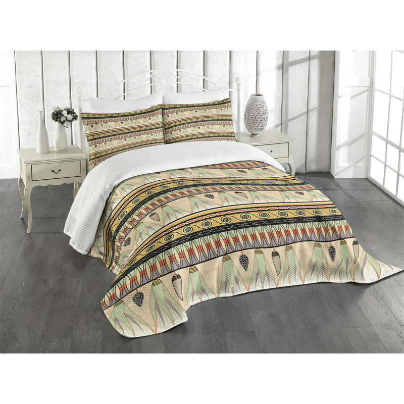 Ambesonne Egyptian Bedspread Set  Abstract Indigenous  Multicolor, King Coverlet / Bedspread + 2 Standard Shams