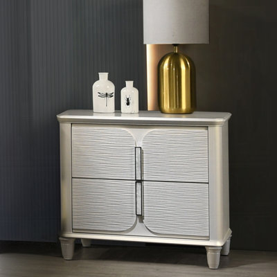 2 Drawers Wooden Nightstand In Pearl White Finish
