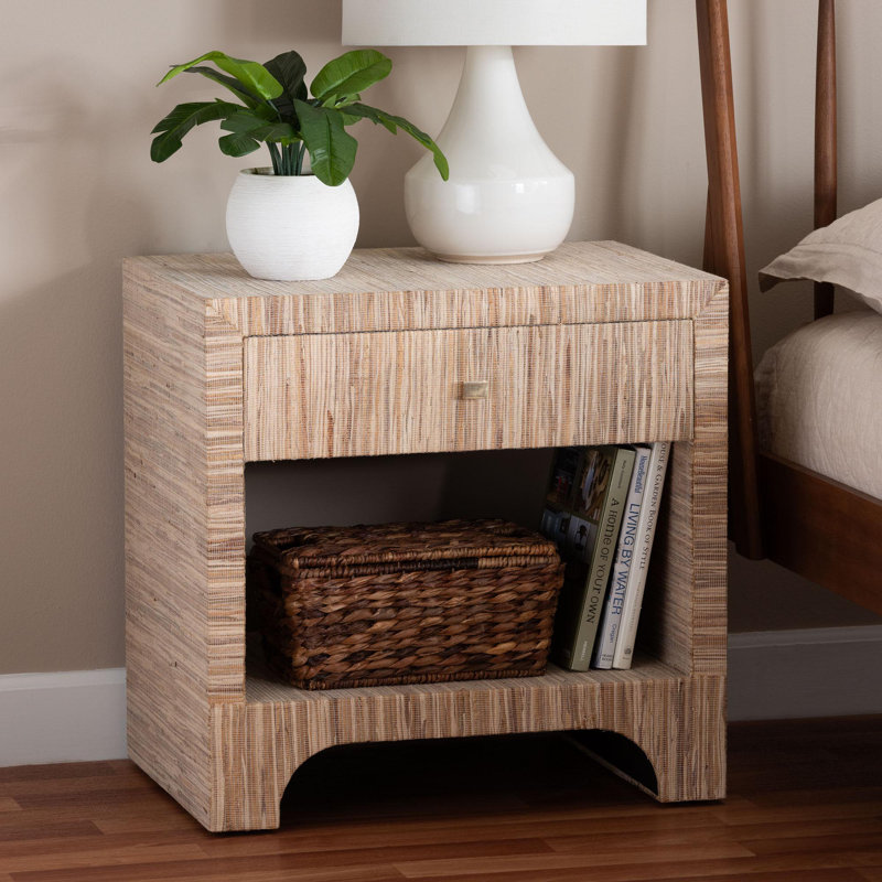 Etien Bali & Pari Julia Bohemian Woven Natural Grasscloth 1-Drawer Nightstand
