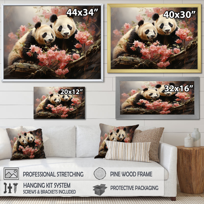 Damarrion China Pandas Playful II sur toile, 30" H x 40" W, Toile tendue