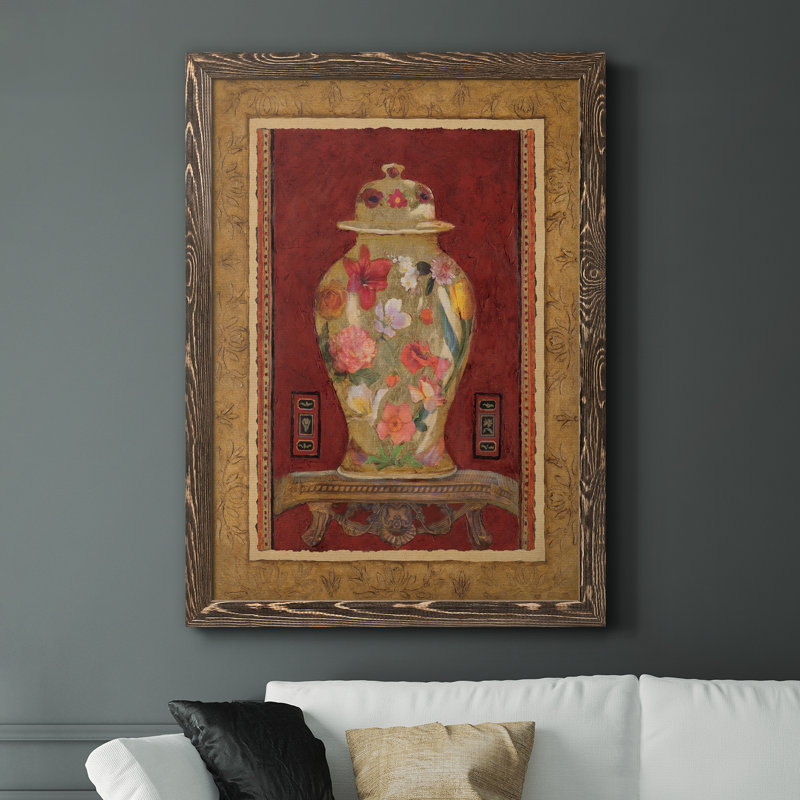 Peinture romantique sur toile I, Encadré de bois de noyer, H 37,5 po x l 27,5 po x P 1,5 po