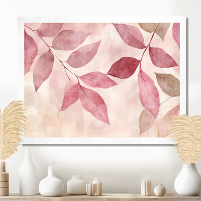 Feuilles roses et vertes blush - Tableau botanique abstrait encadré