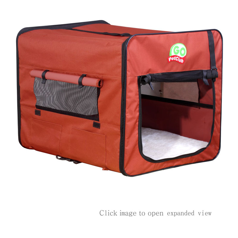 Large Brown Soft-Sided Portable Pet Crate with Mesh Windows