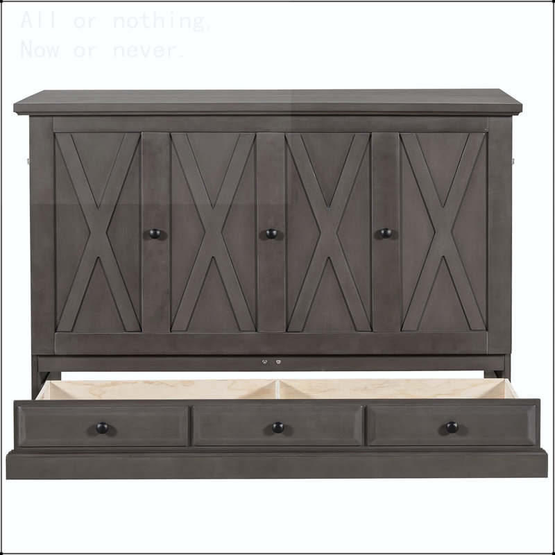 Armoire lit ferme Farmhouse avec station de charge et tiroir de rangement, Grand lit