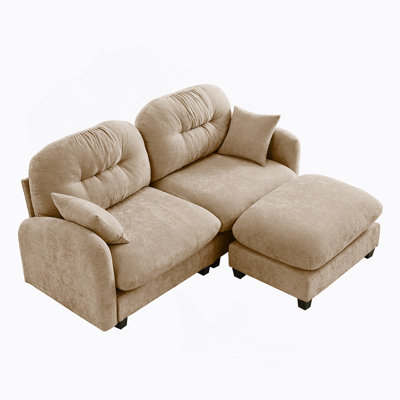 Canapé modulaire en L avec repose-pieds Cloud, revêtement en chenille douce, dossier rembourré capitonné, mousse haute densité pour des espaces polyvalents