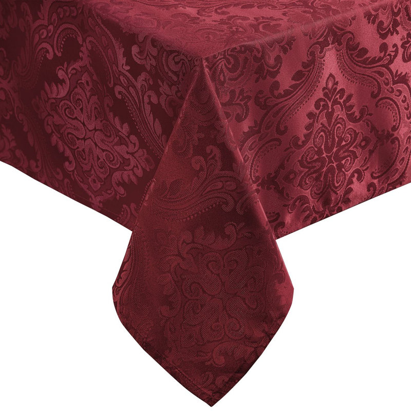 Corson Woven Damask Jacquard Polyester Tablecloth, Cranberry, 120" L x 60" W Rectangle