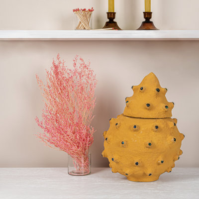 Decorative Paper Mache Canister with Glass Marble Accent
