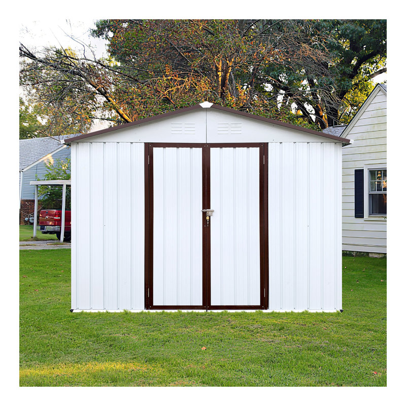 Metal Garden Sheds 6Ftx8ft Outdoor Storage Sheds Green+White, White