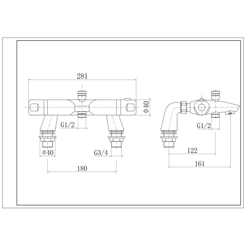 Pro 2 Handle Deck Bath Shower Mixer Bath Filler with Diverter