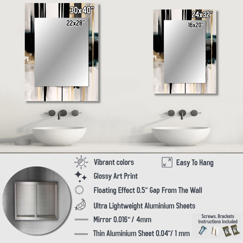 Abstract Transitional Shapes IV - Abstract Shapes Large Wall Mirror, Black Unique Mirror, Printed Metal Art, 32" x 24"