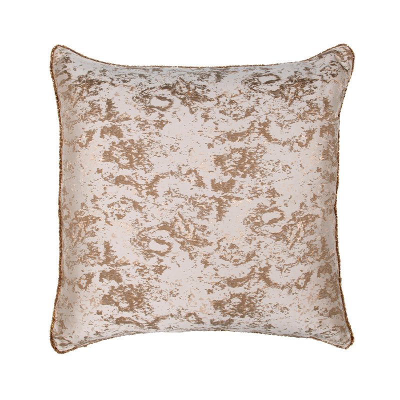 Mica Brocade Woven Throw Pillow, Duck Down/Feather, Brown/Gold/Cream