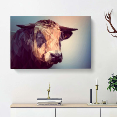 Geometric Cow Bull in Abstract - Wrapped Canvas Painting Print