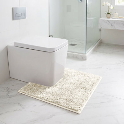 Better Trends Haven Collection 100% Polyester Contour Rug, U-Shaped Toilet Mat, Non-Slip TPR Backing, 20" x 20", Soft, Absorbent & Quick Dry, Ivory