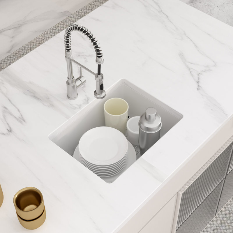 22 in. x 17 in. x 9 in. Undermount Quartz Stone Kitchen Bar Sink White Single Bowl Composite Granite Kitchen Sink with Gold Accessories