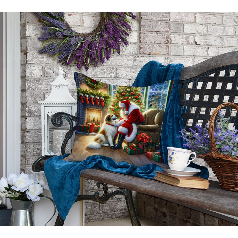 Coussin Great pyrenees and Santa Claus, H 18 po x l 18 po