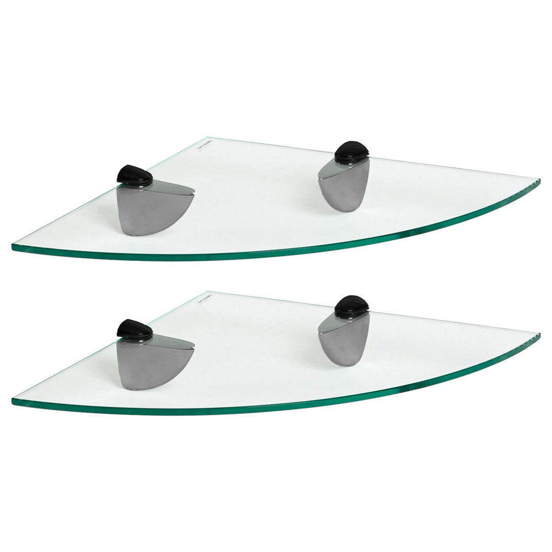 Harbour Housewares - Floating Glass Corner Shelves with Metallic Brackets - Set of 2