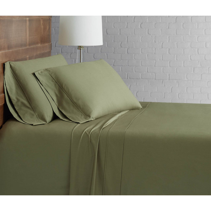 Olive Green Cotton Percale Twin XL Sheet Set