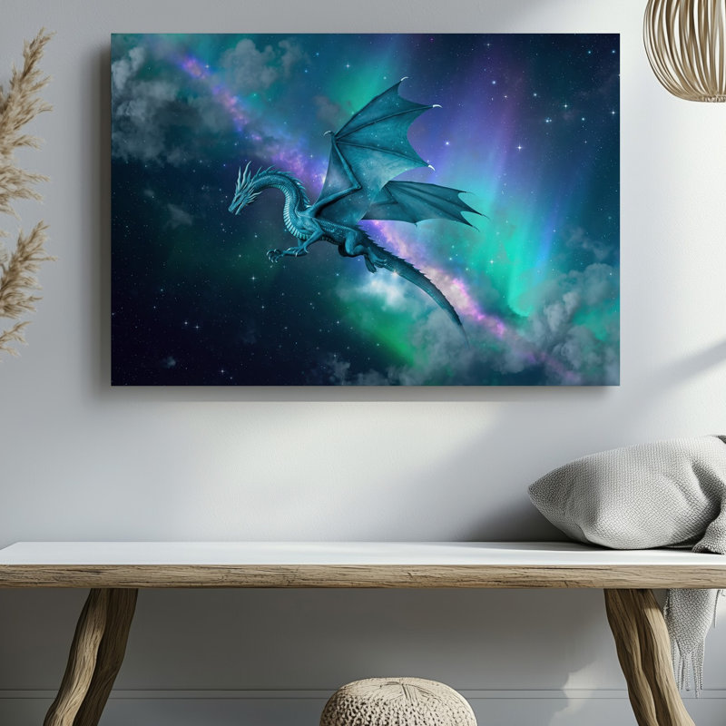 Reproduction d'art sur toile, "Un dragon majestueux survole un ciel cosmique avec ses échelles", H 18 po x l 24 po
