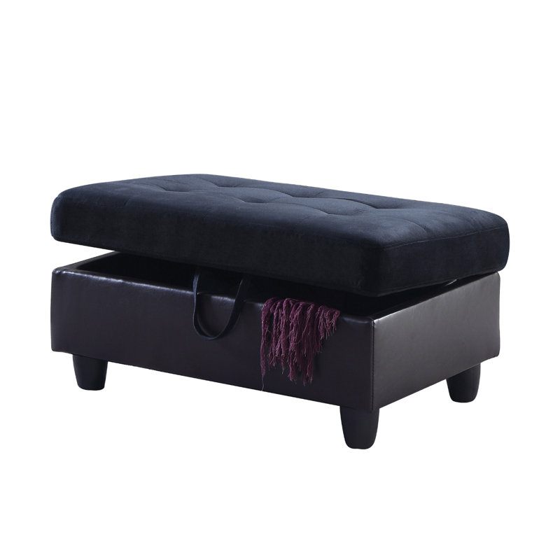 Repose-pieds de rangement en flanelle et en PVC de 35 pouces, Gris, Velours bleu marine / similicuir