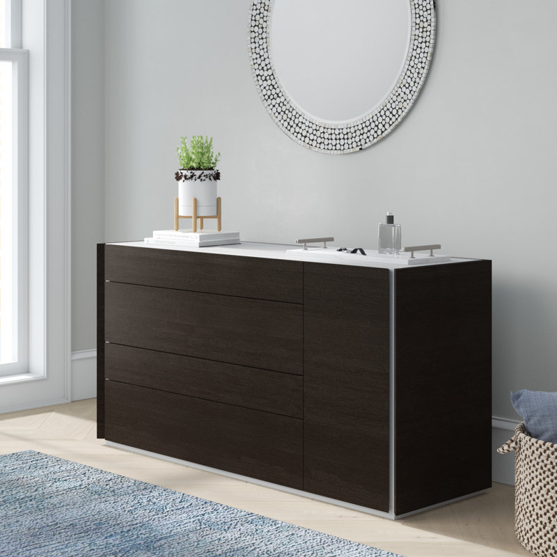 Mcgruder 55.1'' W 4 - Drawer Dresser, Gray/Light Gray
