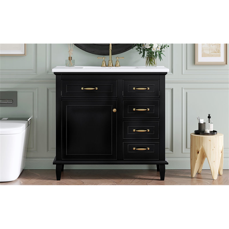 Meuble-lavabo 36 po avec comptoir en céramique, Noir