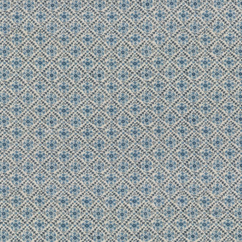 Portobello Camden Trellis Linen Fabric, Blue