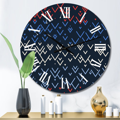 Horloge murale à motif géométrique triangulaire bleu, blanc et rouge II