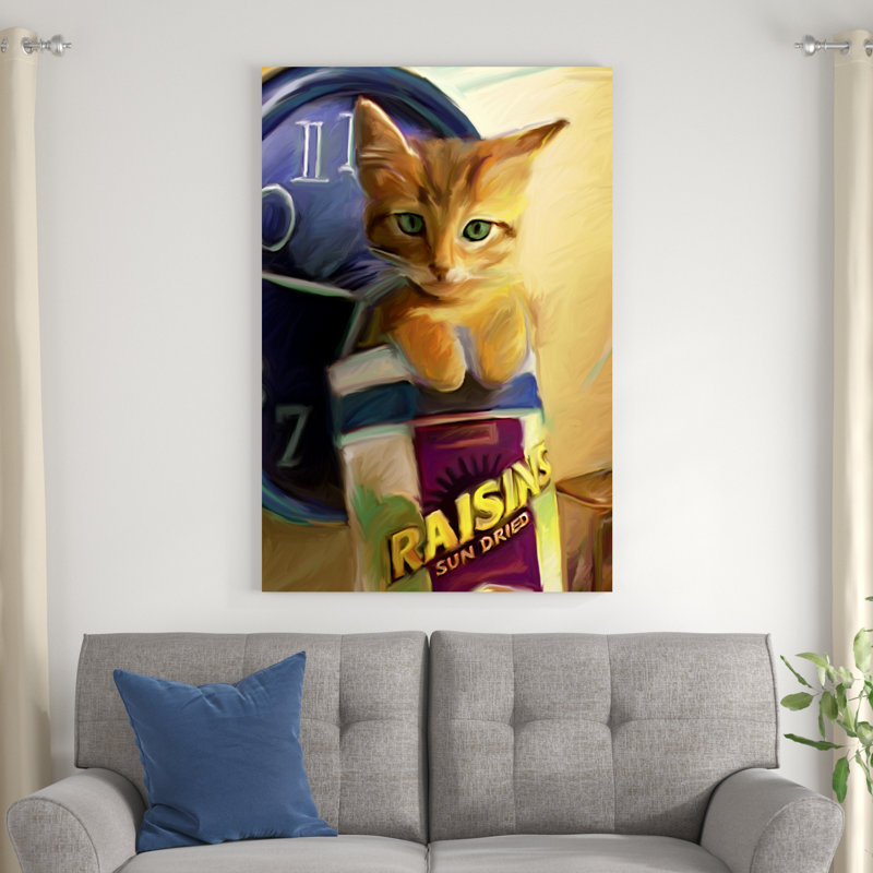 Chat orange dans une boîte à raisins, H 48 po x l 32 po x P 1,25 po