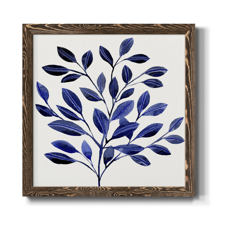 Deep Blue Branch II - Toile encadrée de qualité supérieure - prête à être accrochée, Cadre noyer